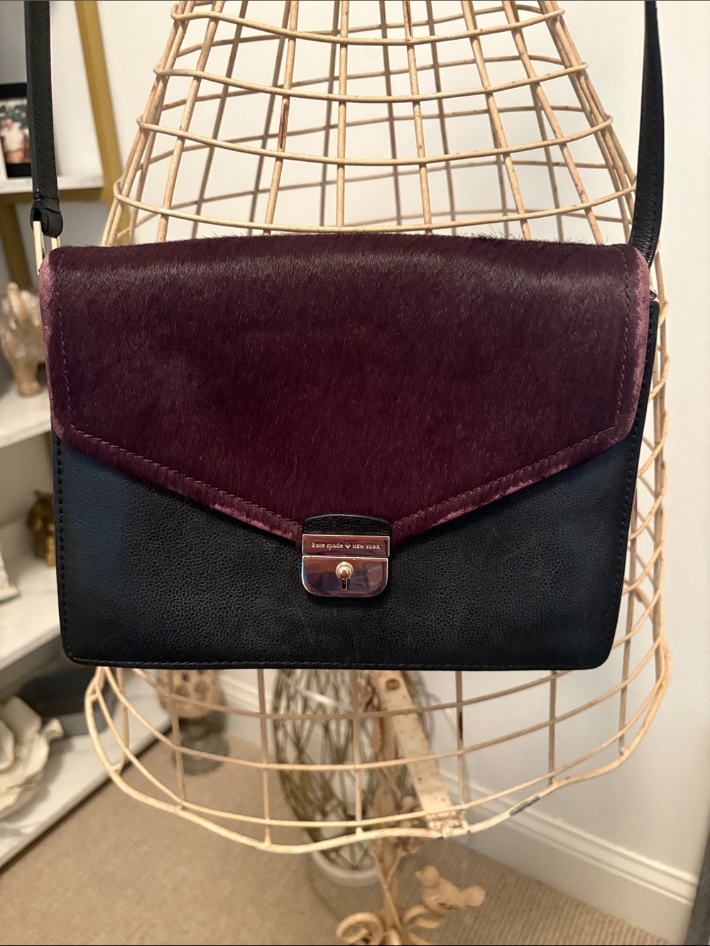 kate spade Black and Burgundy Haircalf Envelope Crossbody